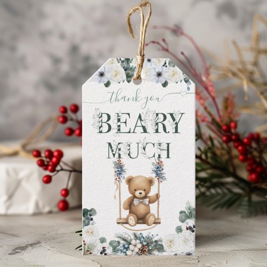 テディベアフローラセージ緑ニュートラルありがとう ギフトタグ