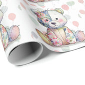 テディベアフローラパッチワーク女の子ベビーシャワー ラッピングペーパー (ロールコーナー)