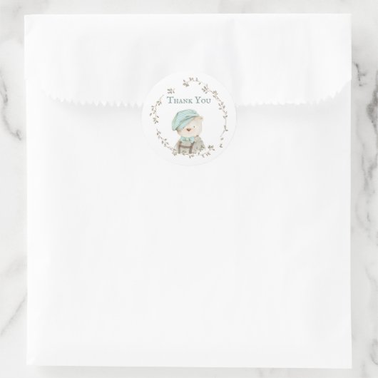 テディベアフローラベビーシャワーありがとうステッカー ラウンドシール (バッグ)