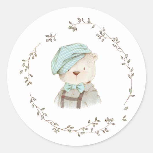 テディベアフローラベビーシャワー封筒用シール ラウンドシール (正面)