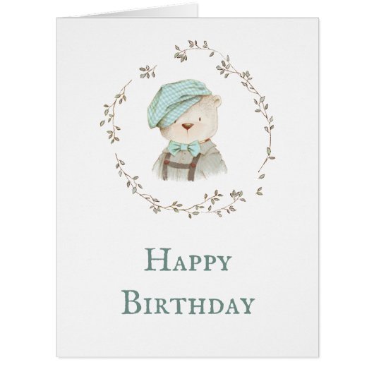 テディベアフローラリースウィムシー誕生日カード (正面)