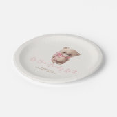 テディベアブラウンとピンクの赤ちゃんシャワー ペーパープレート (アングル)
