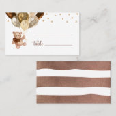 テディベアブラウンと金ゴールドバルーン赤ちゃんシャワー プレイスカード (正面/裏面)