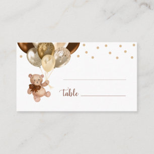 テディベアブラウンと金ゴールドバルーン赤ちゃんシャワー プレイスカード