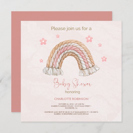 テディベアブラウンセージ緑のバルーン赤ちゃんシャワー 招待状 (正面/裏面)