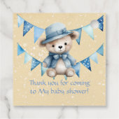 テディベアブルーアーチバルーン少年の赤ちゃんシャワー フェイバータグ (裏面)