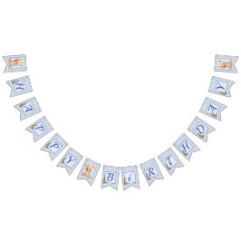 テディベアブルーギンガムハッピーバースデー バンティングフラッグ