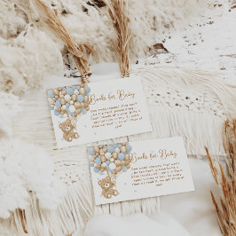 テディベアブルーハート&バルーン男の赤ちゃんシャワー エンクロージャーカード