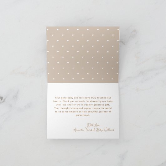 テディベアブルーハート&バルーン男の赤ちゃんシャワー サンキューカード (内部)