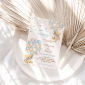 テディベアブルーバルーズツインボーイズベビーシャワー 招待状