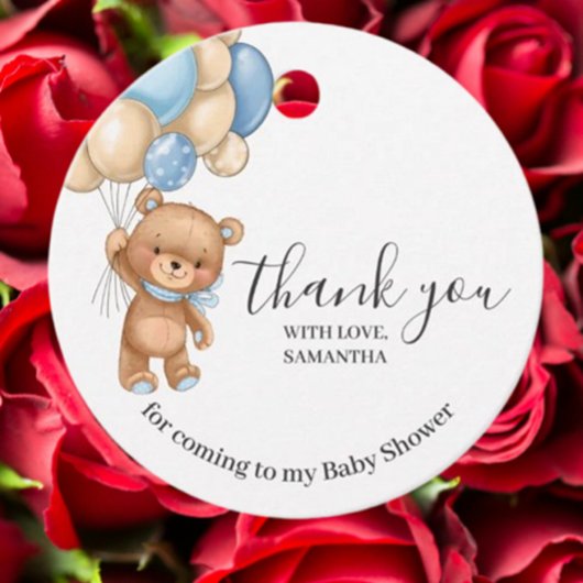 テディベアブルーバルーンありがとうメッセージカード フェイバータグ