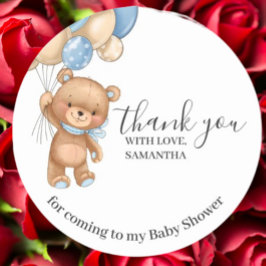 テディベアブルーバルーンありがとう ラウンドシール