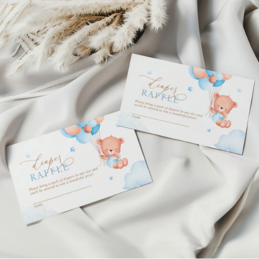 テディベアブルーバルーンおむつラッフル エンクロージャーカード
