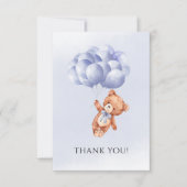 テディベアブルーバルーンウォーター色ボーイベビーシャワー サンキューカード (正面)