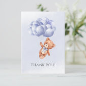 テディベアブルーバルーンウォーター色ボーイベビーシャワー サンキューカード (スタンド正面)