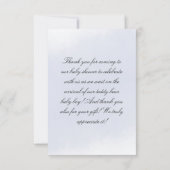 テディベアブルーバルーンウォーター色ボーイベビーシャワー サンキューカード (裏面)