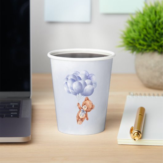 テディベアブルーバルーンウォーター色ボーイベビーシャワー 紙コップ (インサイチュ)