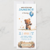 テディベアブルーバルーンベアリー最初の誕生日 招待状 (正面)