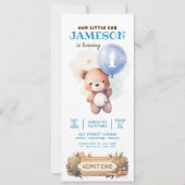 テディベアブルーバルーンベアリー最初の誕生日 招待状 (正面)