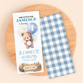 テディベアブルーバルーンベアリー最初の誕生日 招待状