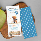 テディベアブルーバルーンベアリー最初の誕生日 招待状