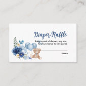 テディベアブルーバルーンベビーシャワーおむつラッフル エンクロージャーカード (正面)