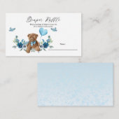 テディベアブルーバルーンベビーシャワーおむつラッフル エンクロージャーカード (正面/裏面)