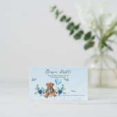 テディベアブルーバルーンベビーシャワーおむつラッフル エンクロージャーカード (スタンド正面)