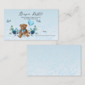 テディベアブルーバルーンベビーシャワーおむつラッフル エンクロージャーカード (正面/裏面)