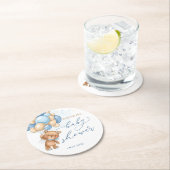 テディベアブルーバルーンベビーシャワー紙コースター ラウンドペーパーコースター (インサイチュ)