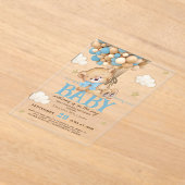 テディベアブルーバルーンベビーシャワー アクリル招待状 (レイダウン)