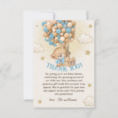 テディベアブルーバルーンベビーシャワー サンキューカード (正面)