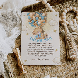 テディベアブルーバルーンベビーシャワー サンキューカード