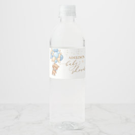 テディベアブルーバルーンベビーシャワー ペットボトルラベル