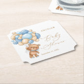 テディベアブルーバルーンベビーシャワー ペーパーコースター (アングル)