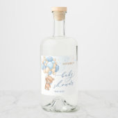 テディベアブルーバルーンベビーシャワー リキュールボトルラベル (正面)