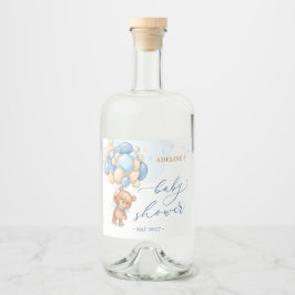 テディベアブルーバルーンベビーシャワー リキュールボトルラベル