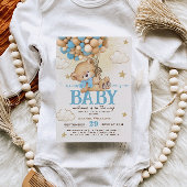 テディベアブルーバルーンベビーシャワー 招待状