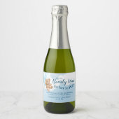 テディベアブルーバルーンミニワイきらめくンラベル スパークリングワインラベル (正面)