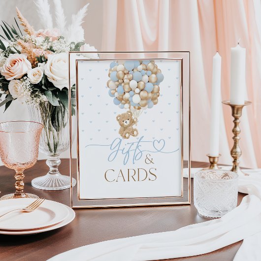 テディベアブルーバルーン男の赤ちゃんシャワーギフト ポスター