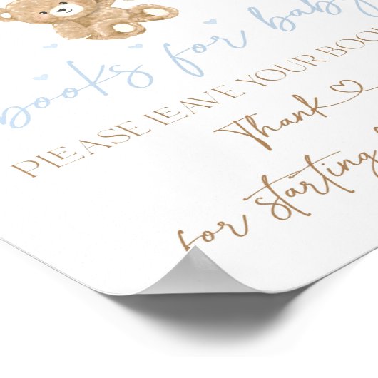 テディベアブルーバルーン男の赤ちゃんシャワー ポスター (角)