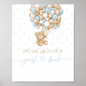 テディベアブルーバルーン男の赤ちゃんシャワー ポスター (正面)