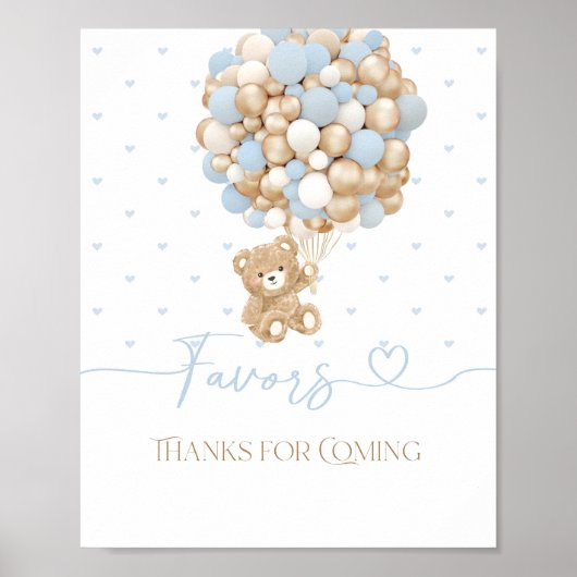テディベアブルーバルーン男の赤ちゃんシャワー ポスター (正面)