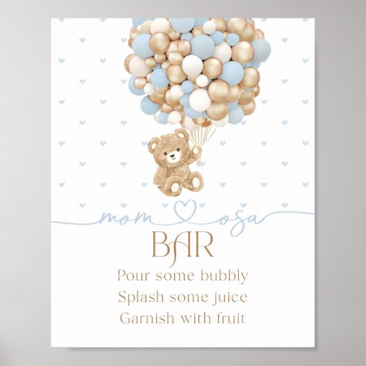 テディベアブルーバルーン男の赤ちゃんシャワー ポスター (正面)