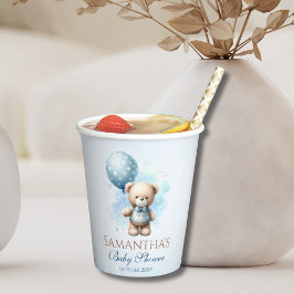 テディベアブルーバルーン男の赤ちゃんシャワー 紙コップ