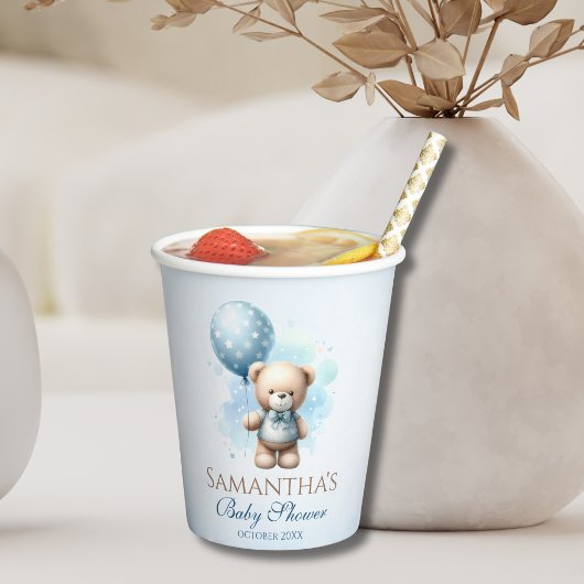 テディベアブルーバルーン男の赤ちゃんシャワー 紙コップ