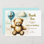 テディベアブルーバルーン誕生日ありがとう 招待状 (正面/裏面)