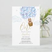 テディベアブルーバルーン誕生日パーティー 招待状 (スタンド正面)