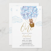 テディベアブルーバルーン誕生日パーティー 招待状 (正面/裏面)