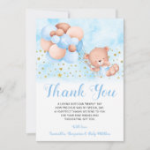 テディベアブルーバルーン金ゴールドスターバプテスマ サンキューカード (正面)
